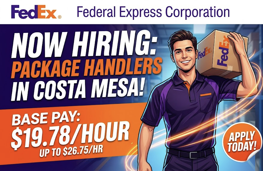 "A part-time package handler loading boxes in a modern USA warehouse for an entry-level logistics job."